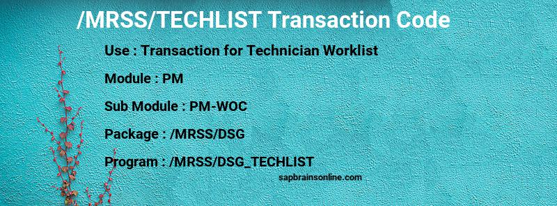 SAP /MRSS/TECHLIST transaction code