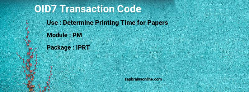 SAP OID7 transaction code