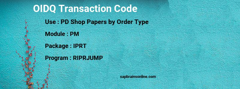 SAP OIDQ transaction code
