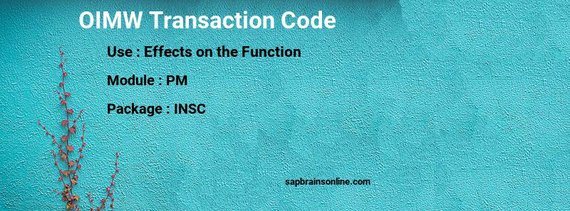 SAP OIMW transaction code