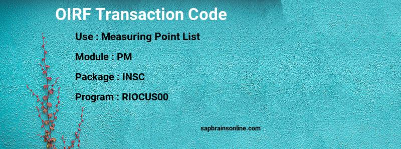 SAP OIRF transaction code
