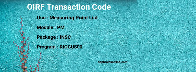 SAP OIRF transaction code