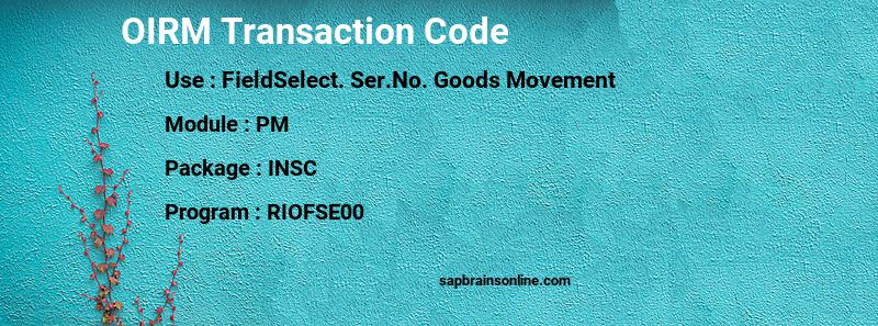 SAP OIRM transaction code