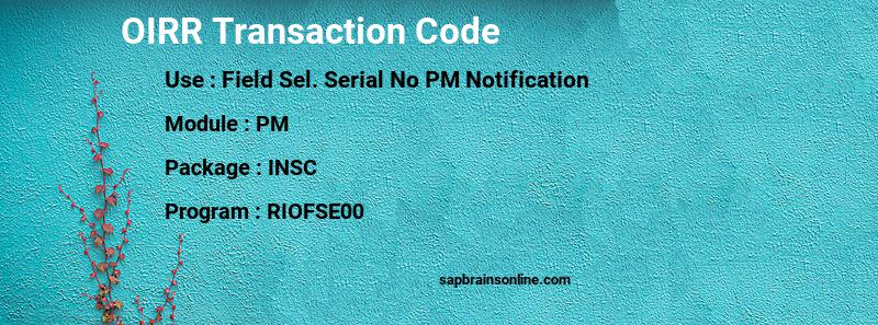 SAP OIRR transaction code
