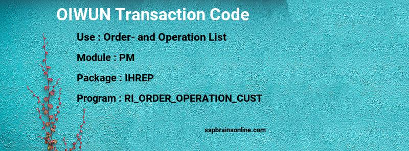 SAP OIWUN transaction code