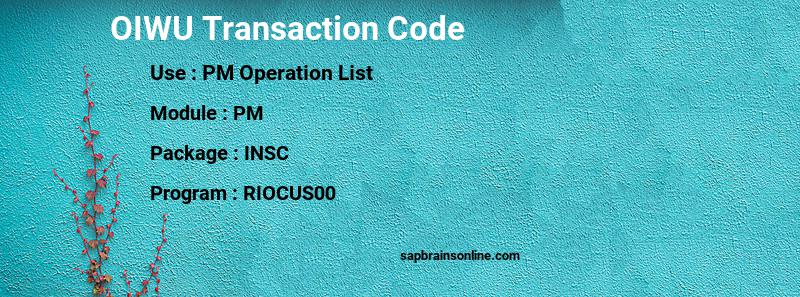 SAP OIWU transaction code