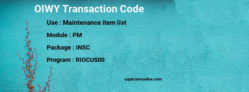 SAP OIWY transaction code