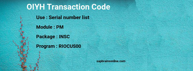 SAP OIYH transaction code