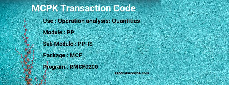 SAP MCPK transaction code