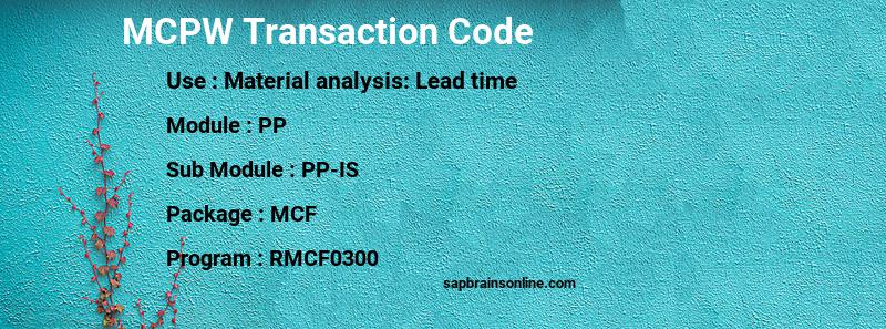 SAP MCPW transaction code