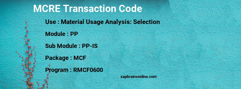 SAP MCRE transaction code