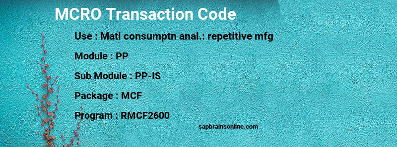 SAP MCRO transaction code