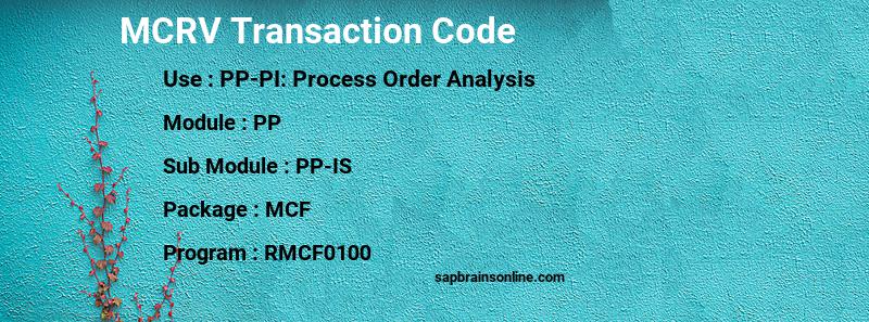 SAP MCRV transaction code