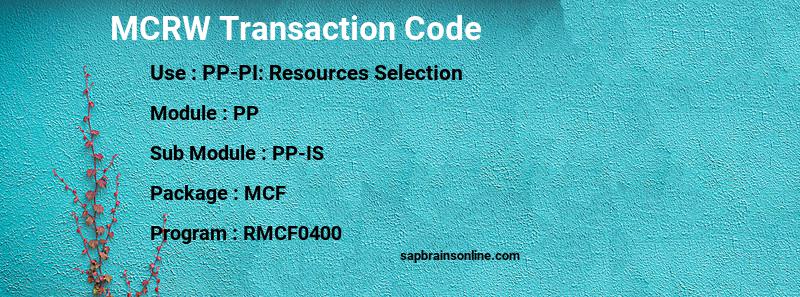 SAP MCRW transaction code