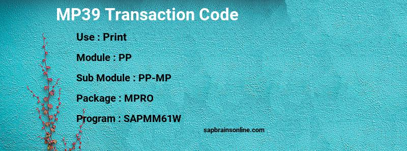 SAP MP39 transaction code
