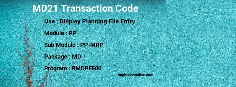 SAP MD21 transaction code