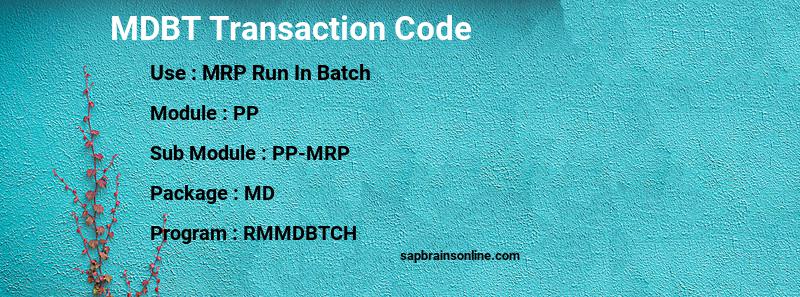 SAP MDBT transaction code
