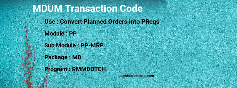 SAP MDUM transaction code
