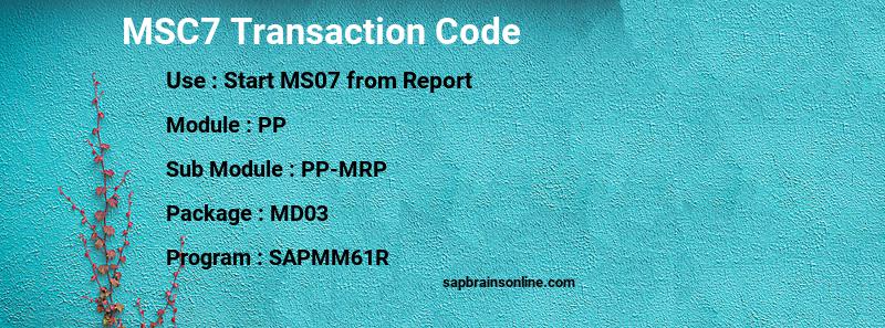 SAP MSC7 transaction code