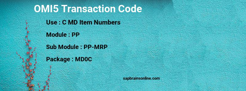 SAP OMI5 transaction code