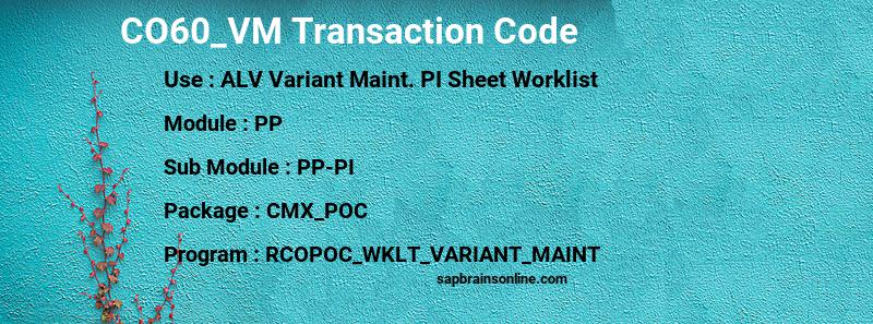 SAP CO60_VM transaction code