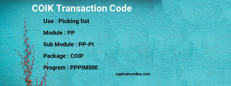 SAP COIK transaction code