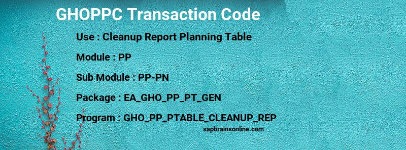 SAP GHOPPC transaction code