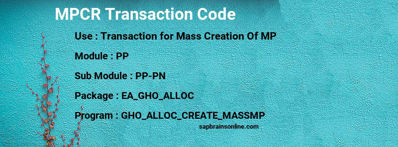SAP MPCR transaction code