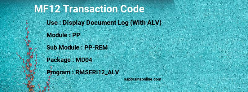 SAP MF12 transaction code