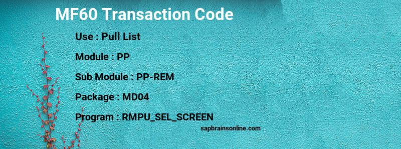 SAP MF60 transaction code