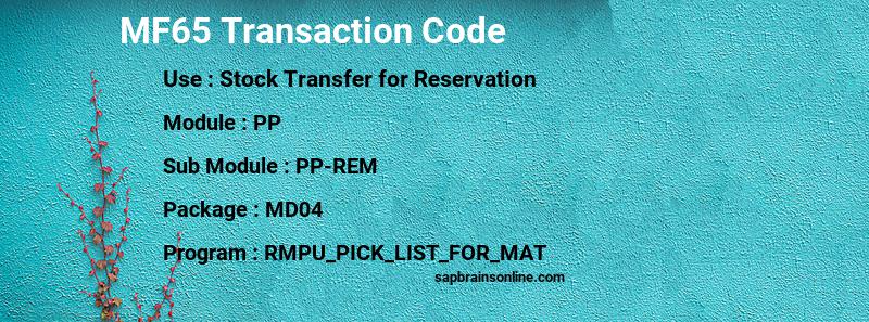SAP MF65 transaction code