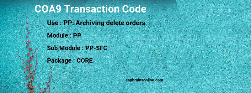 SAP COA9 transaction code