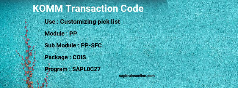 SAP KOMM transaction code