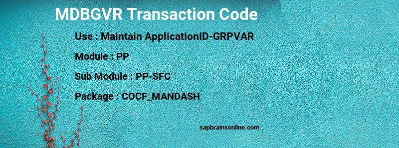 SAP MDBGVR transaction code