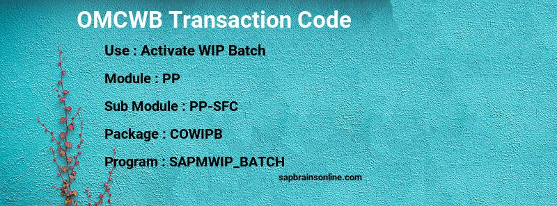 SAP OMCWB transaction code