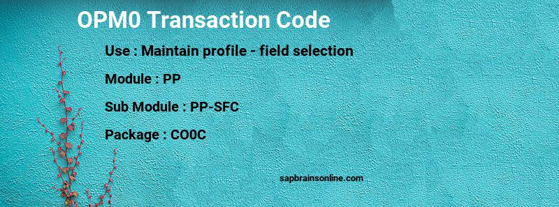 SAP OPM0 transaction code