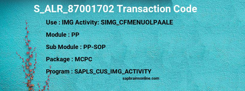 SAP S_ALR_87001702 transaction code