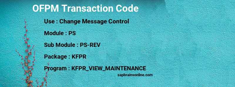 SAP OFPM transaction code