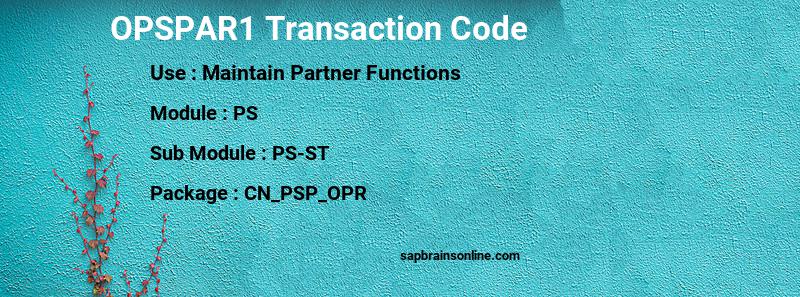 SAP OPSPAR1 transaction code