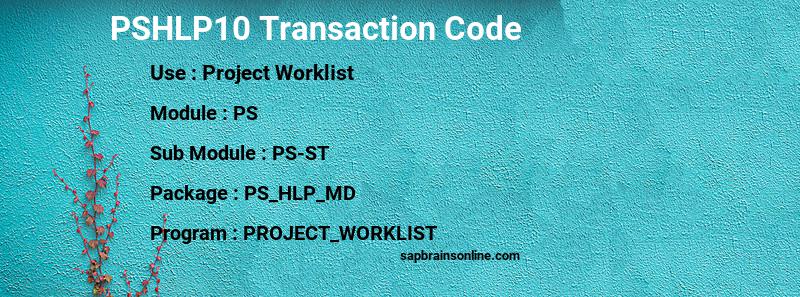 SAP PSHLP10 transaction code