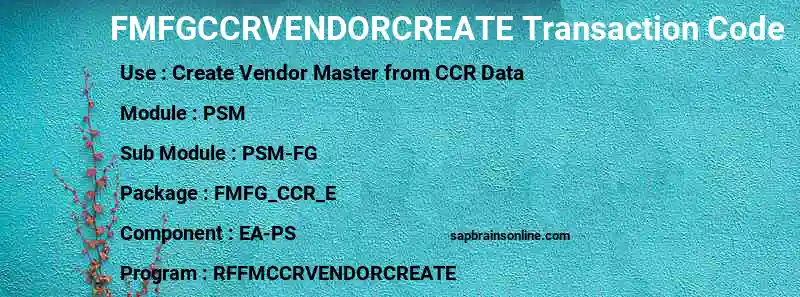 SAP FMFGCCRVENDORCREATE transaction code