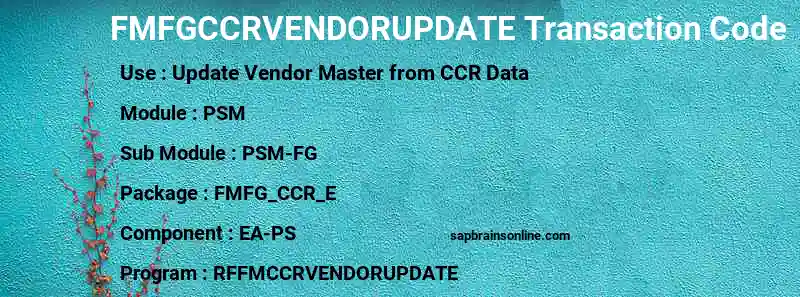 SAP FMFGCCRVENDORUPDATE transaction code