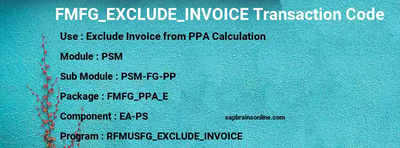 SAP FMFG_EXCLUDE_INVOICE transaction code