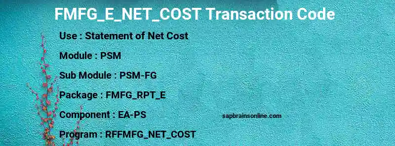 SAP FMFG_E_NET_COST transaction code