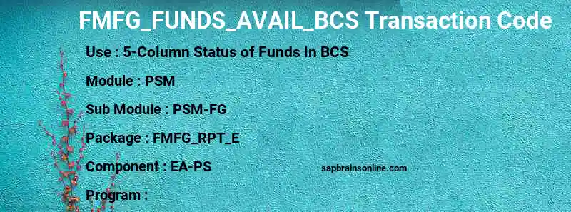 SAP FMFG_FUNDS_AVAIL_BCS transaction code