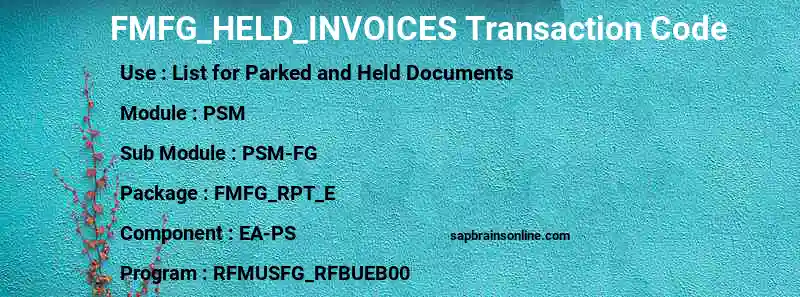 SAP FMFG_HELD_INVOICES transaction code