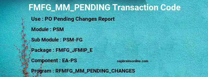 SAP FMFG_MM_PENDING transaction code
