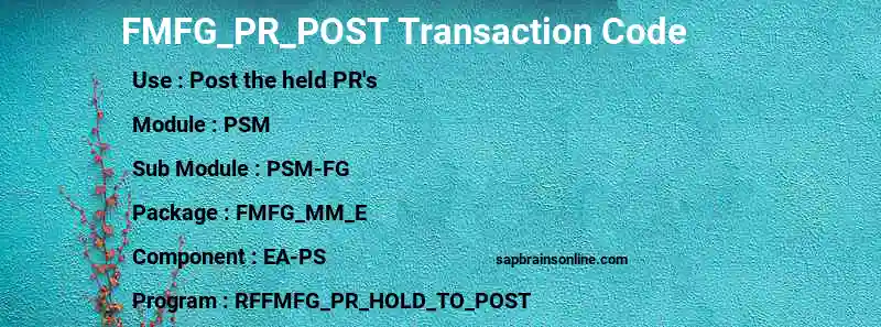 SAP FMFG_PR_POST transaction code