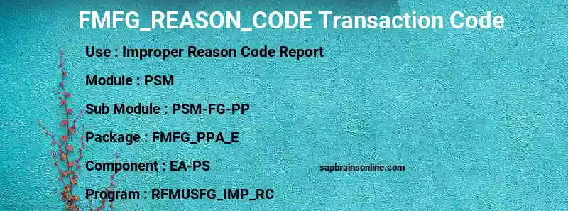SAP FMFG_REASON_CODE transaction code
