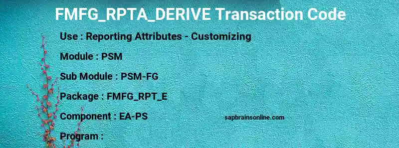 SAP FMFG_RPTA_DERIVE transaction code